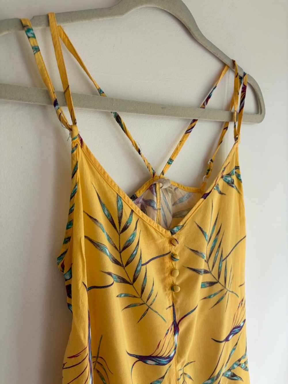 Roxy Yellow Tropical Print Spaghetti Strap Shorts Romper Size S - Picture 2 of 6